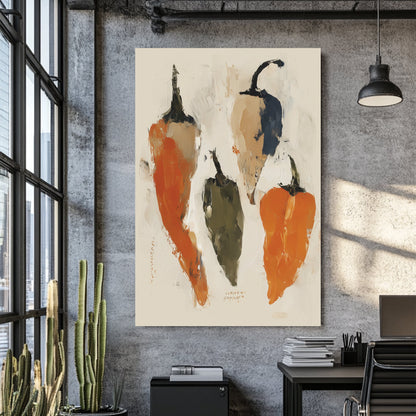 abstract painted pepper wall art in warm rustic tones