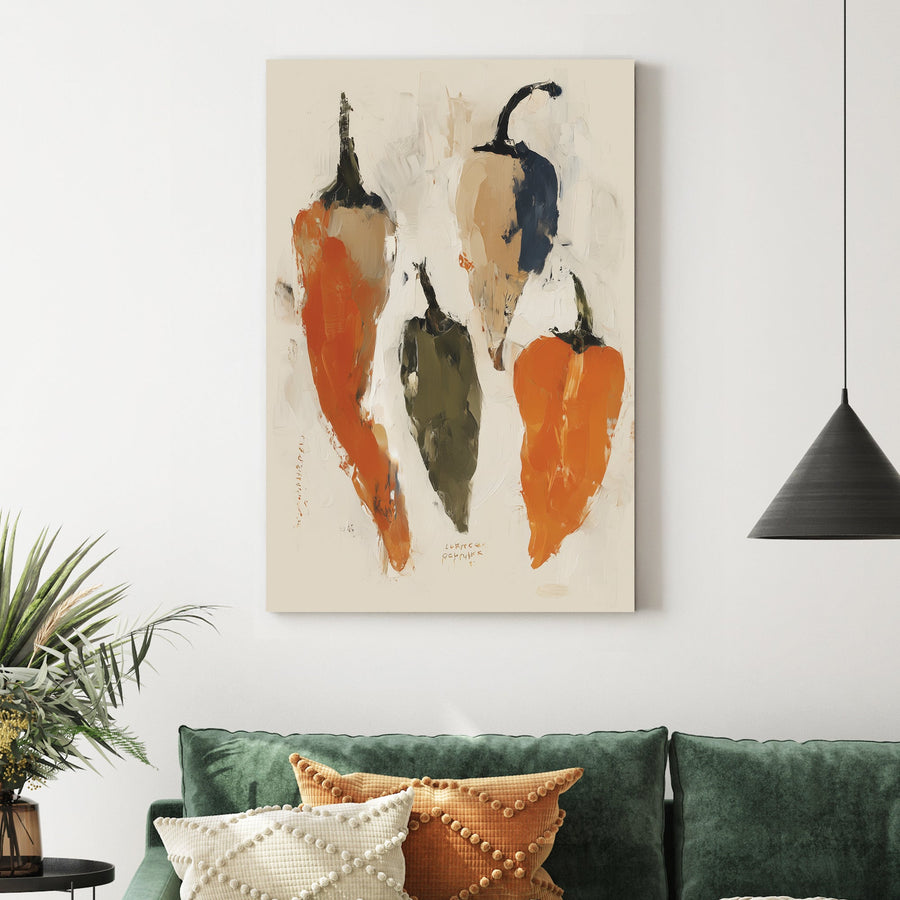 abstract painted pepper wall art in warm rustic tones
