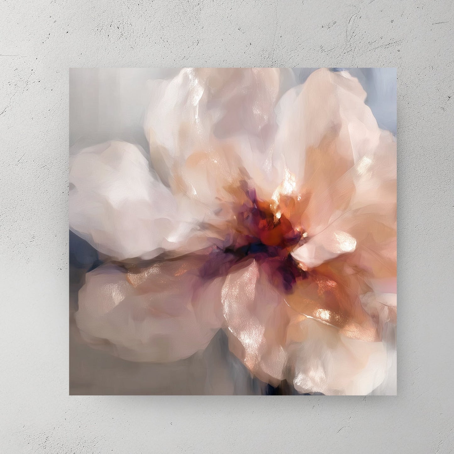 romantic flower wall art with soft blush petals and glowing red centre