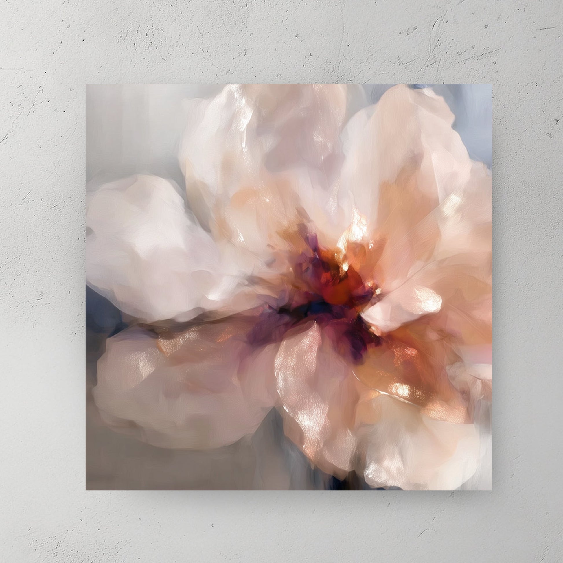 romantic flower wall art with soft blush petals and glowing red centre