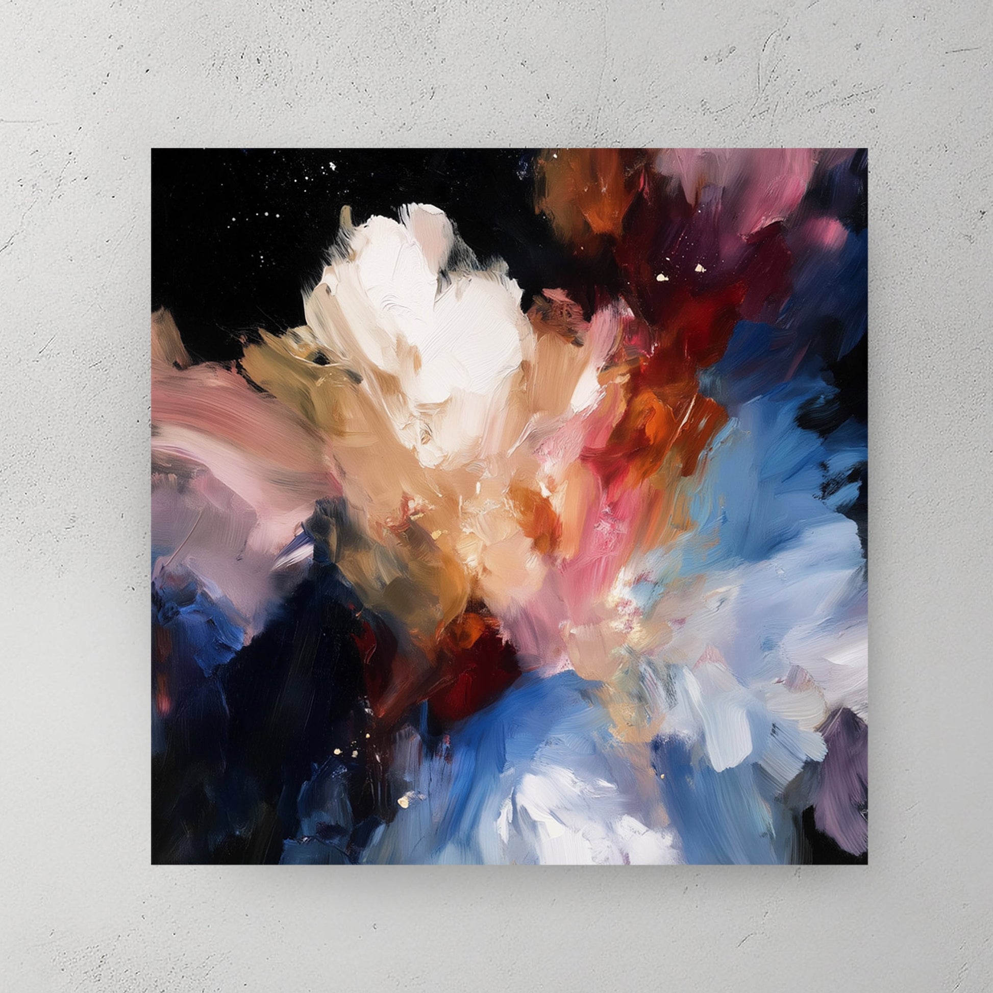 abstract floral galaxy wall art in vivid cosmic colours