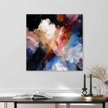 abstract floral galaxy wall art in vivid cosmic colours