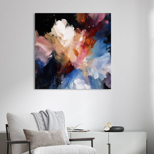 abstract floral galaxy wall art in vivid cosmic colours