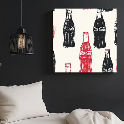 pop art wall art featuring repeated Coca-Cola bottles in red and black