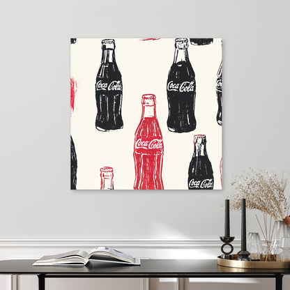 pop art wall art featuring repeated Coca-Cola bottles in red and black