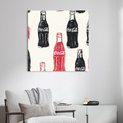 pop art wall art featuring repeated Coca-Cola bottles in red and black