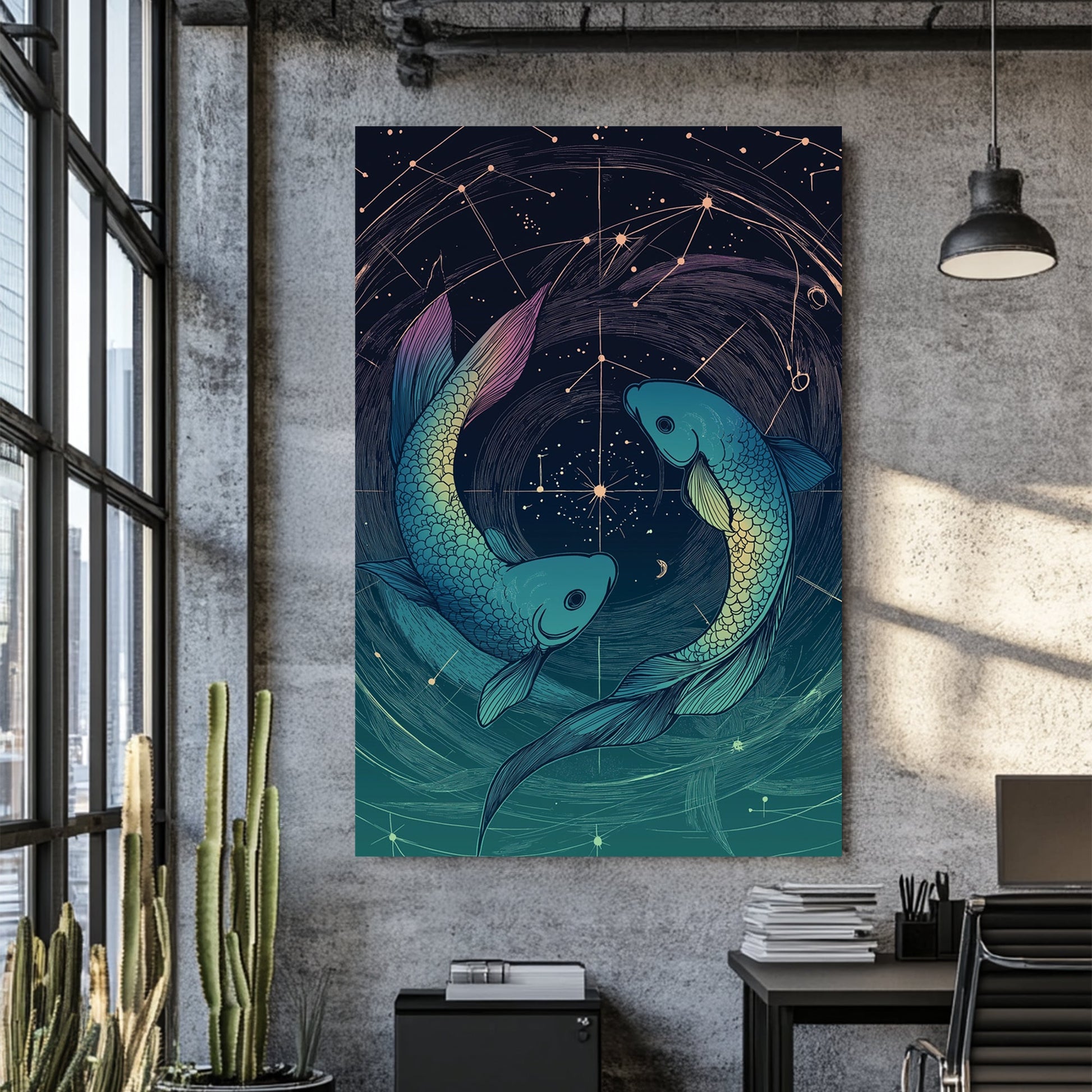 pisces zodiac constellation fish wall art