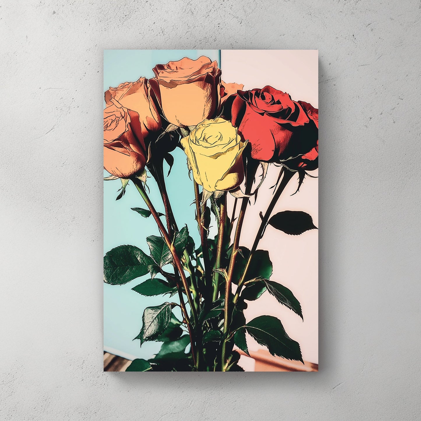 colourful retro roses wall art
