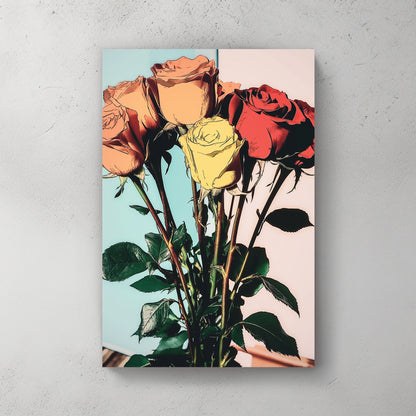colourful retro roses wall art