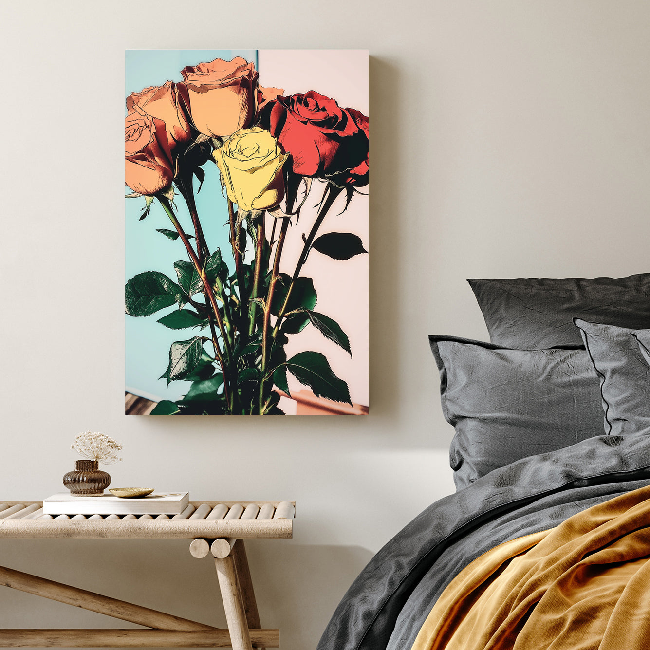 colourful retro roses wall art