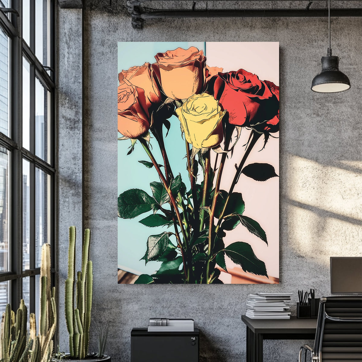 colourful retro roses wall art