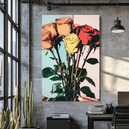 colourful retro roses wall art