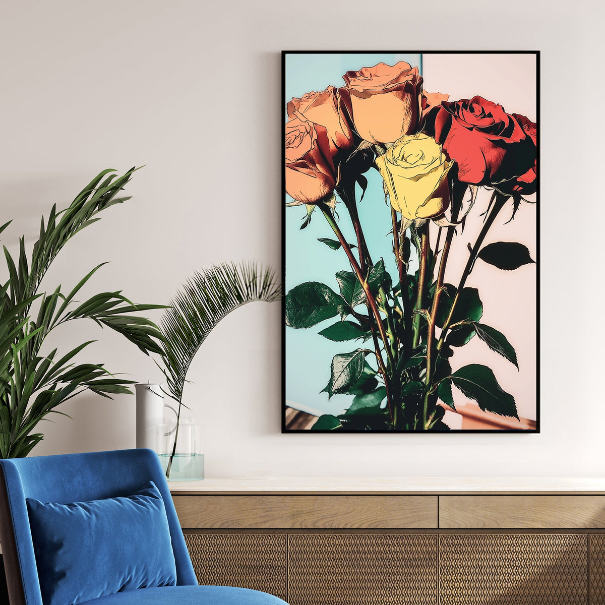 colourful retro roses wall art