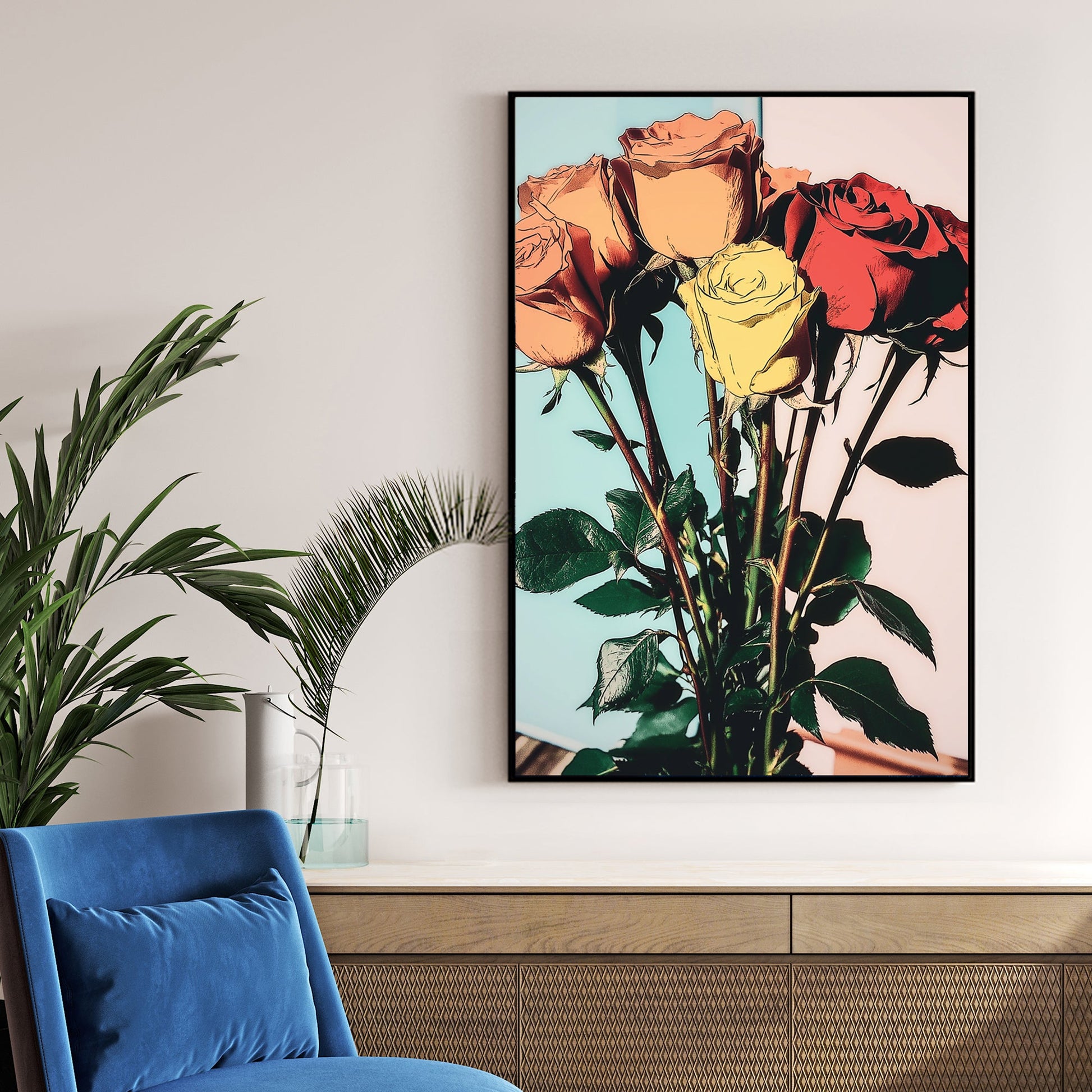 colourful retro roses wall art