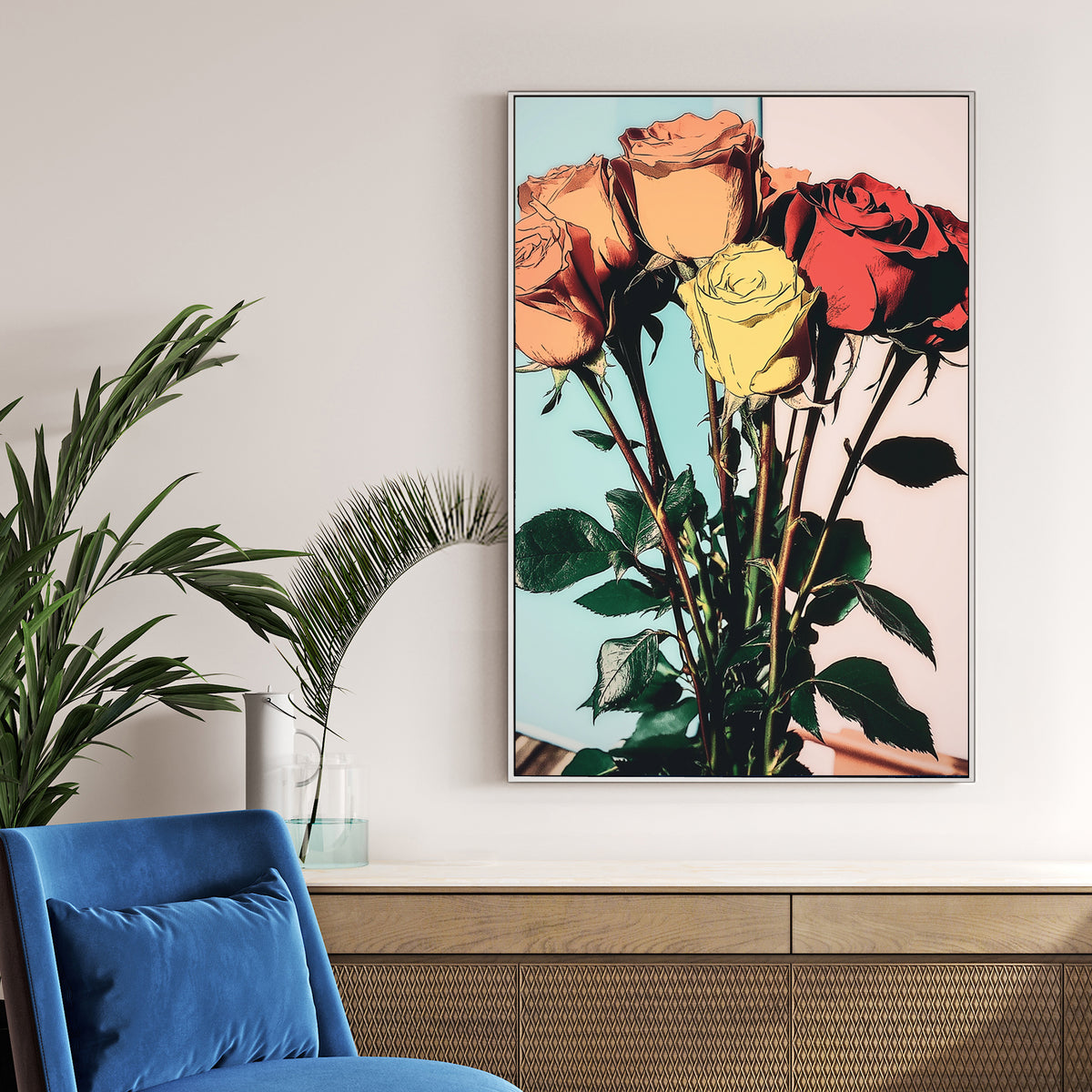 colourful retro roses wall art