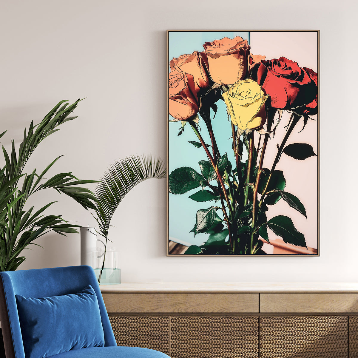 colourful retro roses wall art