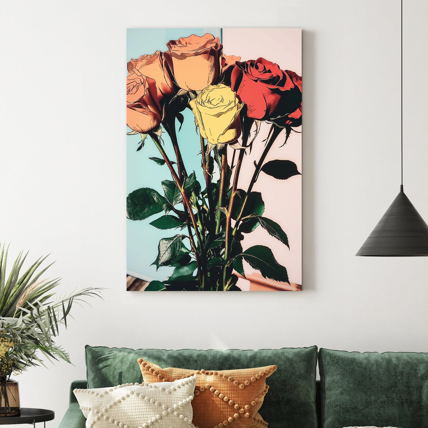 colourful retro roses wall art