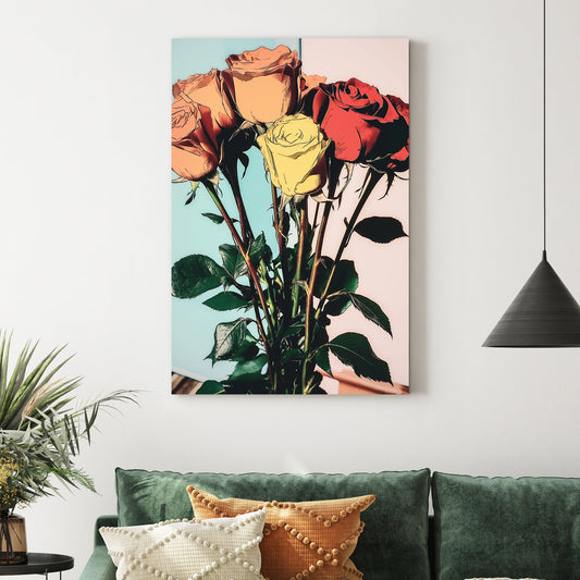 colourful retro roses wall art