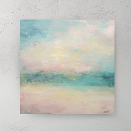 pastel abstract landscape wall art in pink and aqua tones