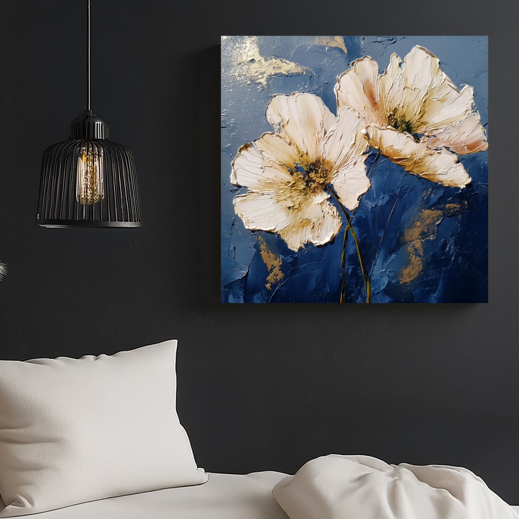 floral wall art with navy background