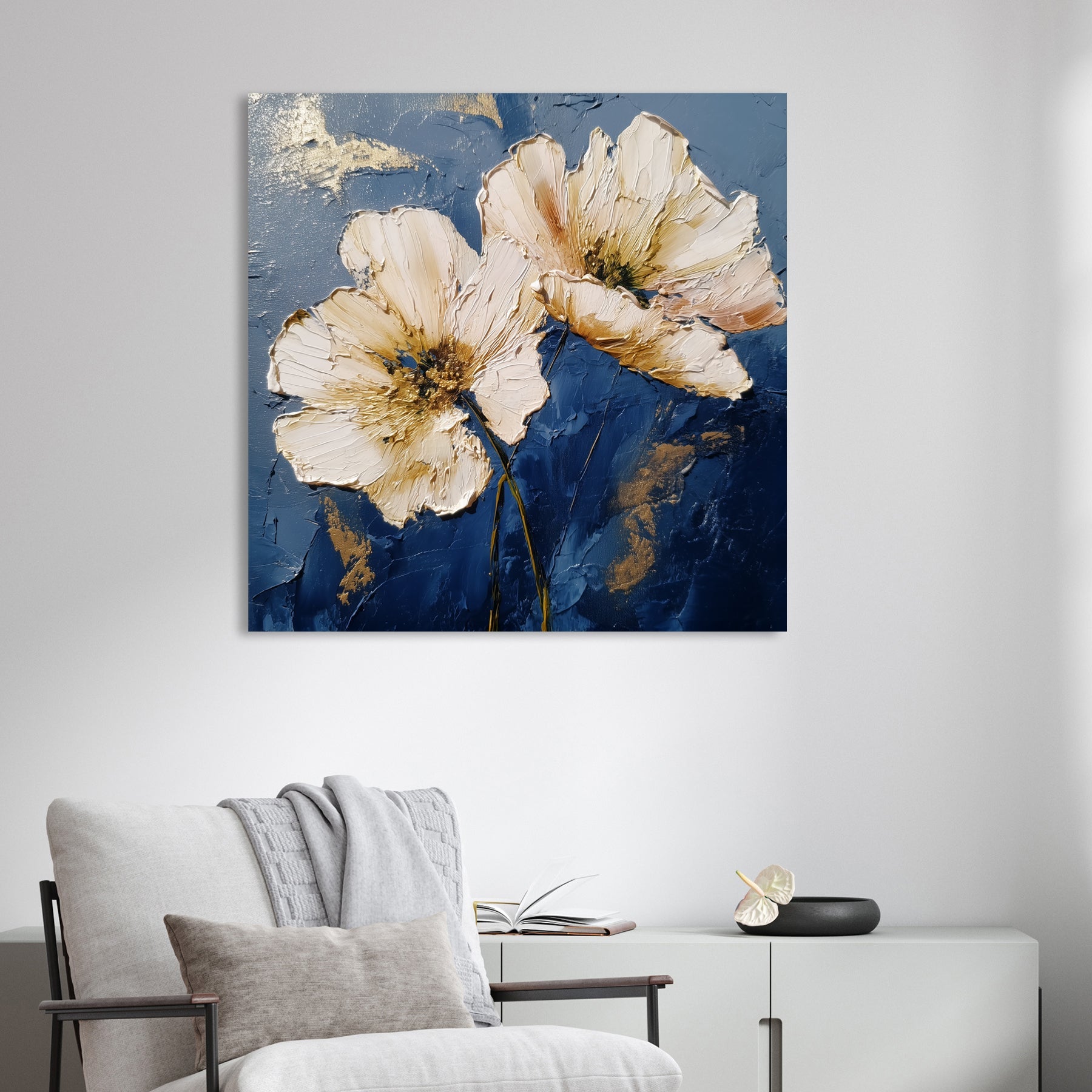 floral wall art with navy background