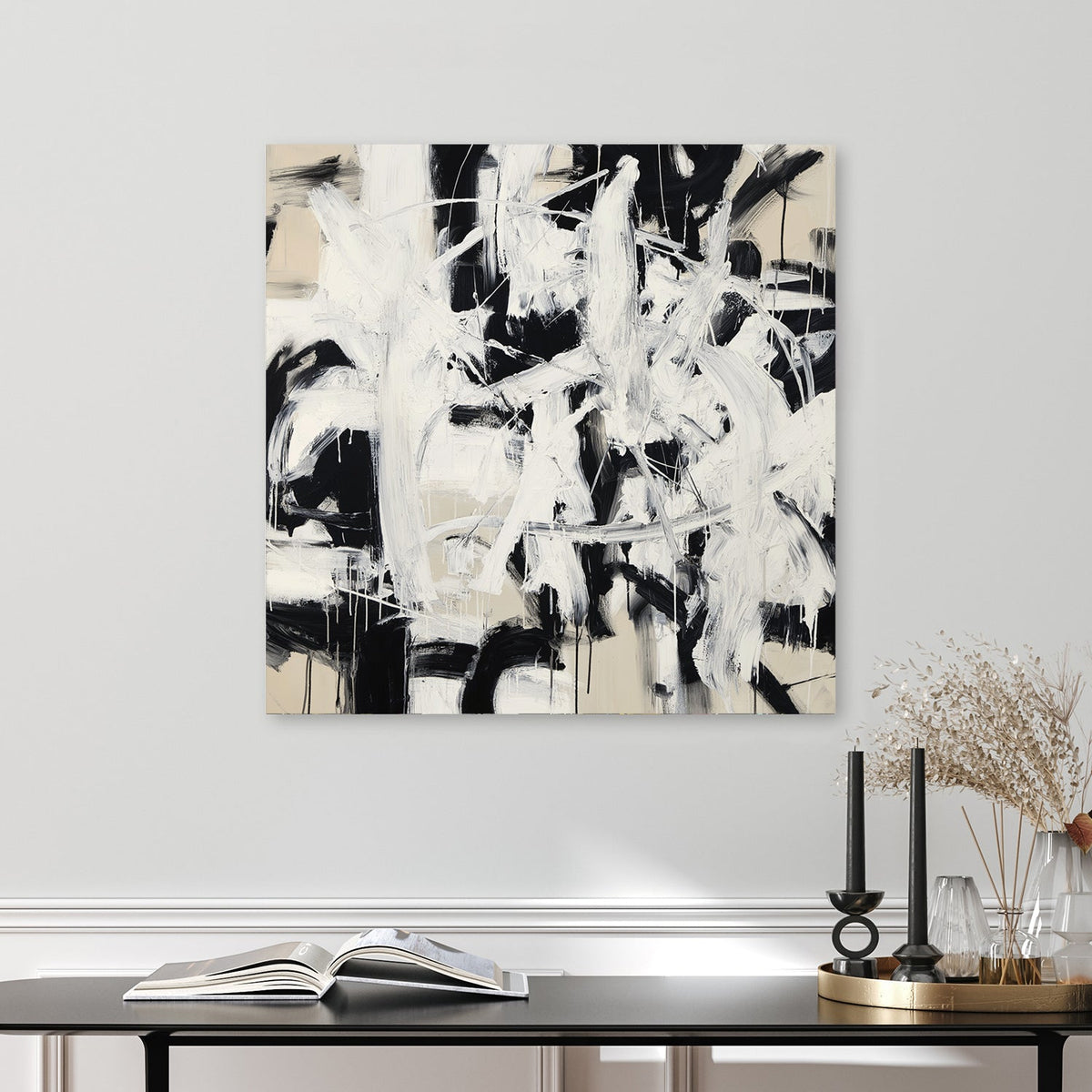 abstract monochrome black and white wall art