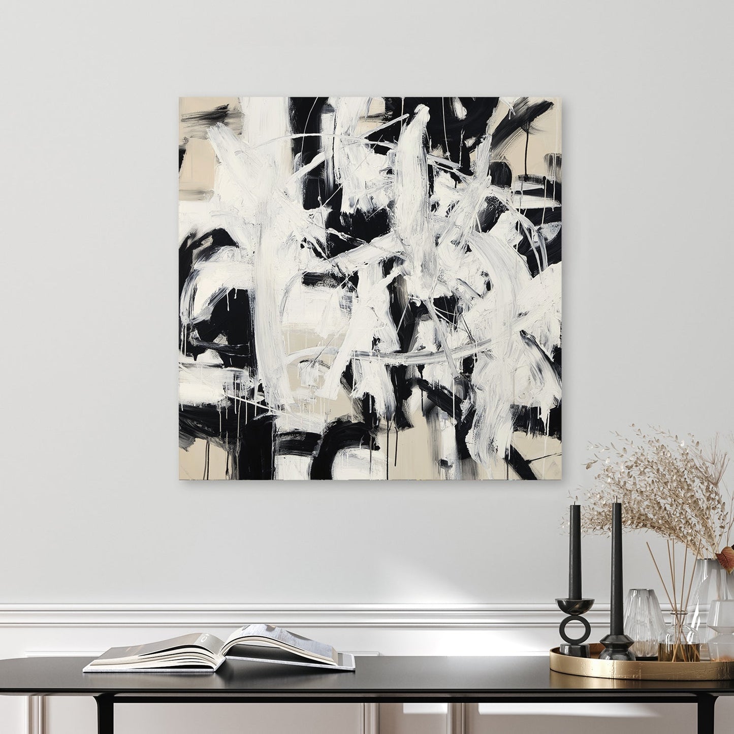 abstract monochrome black and white wall art