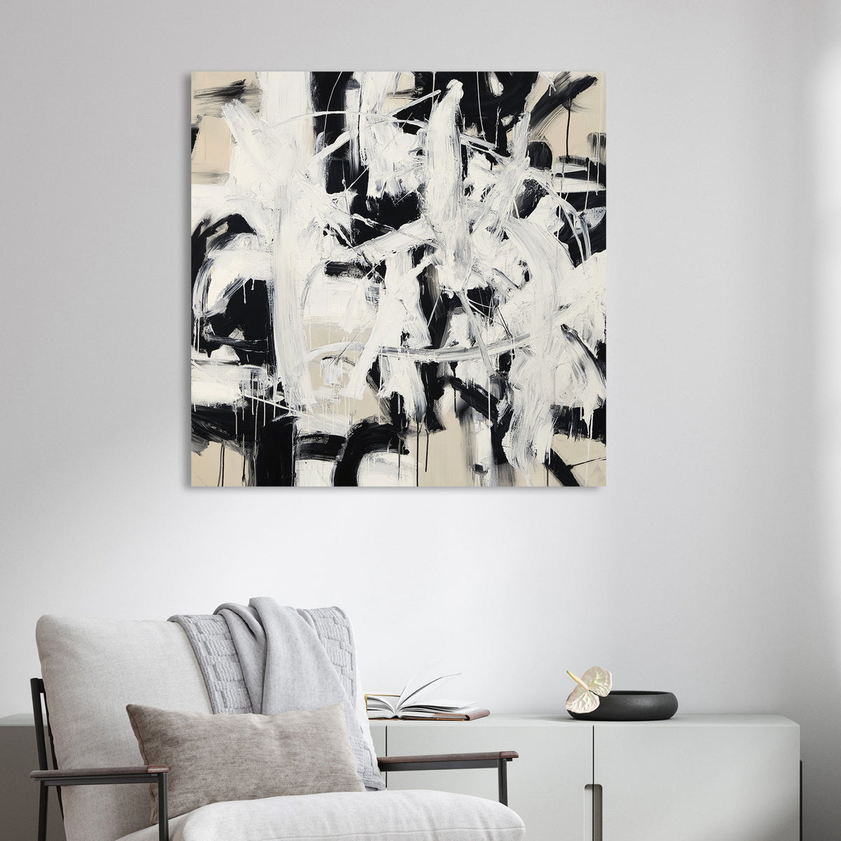 abstract monochrome black and white wall art