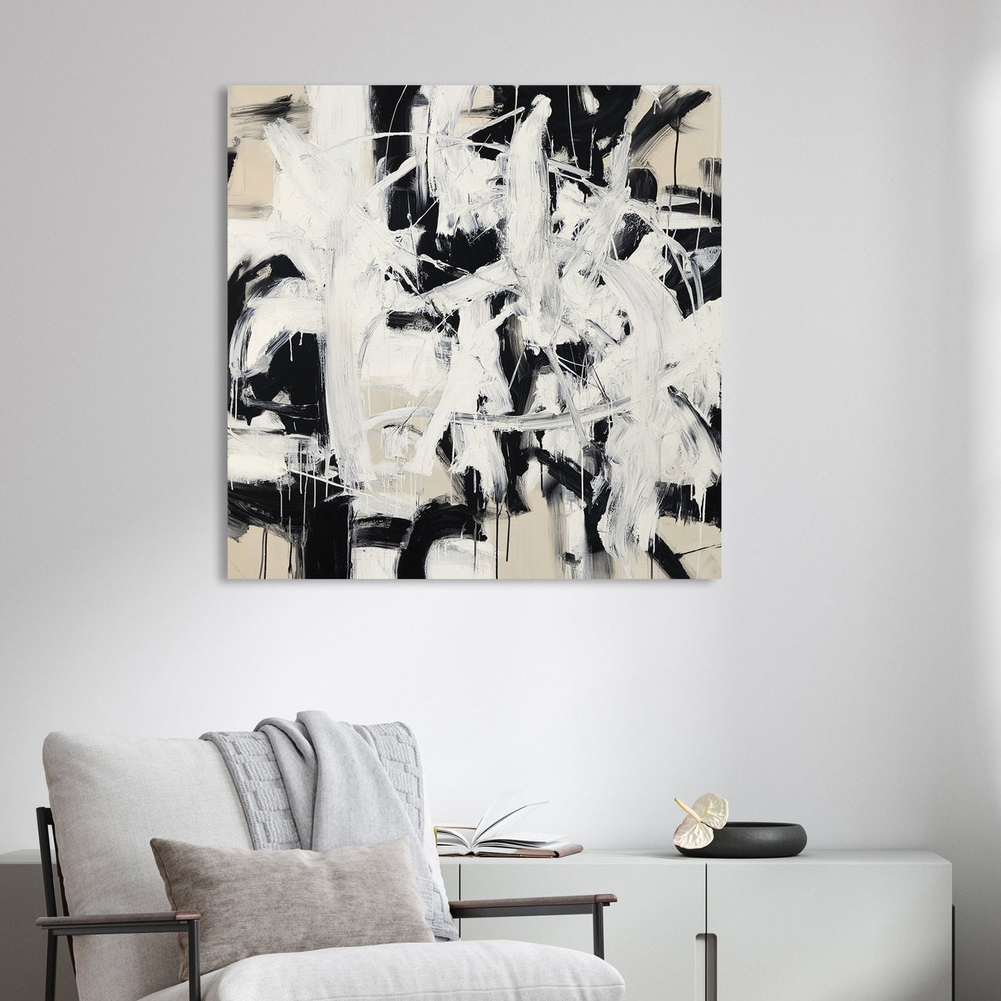 abstract monochrome black and white wall art