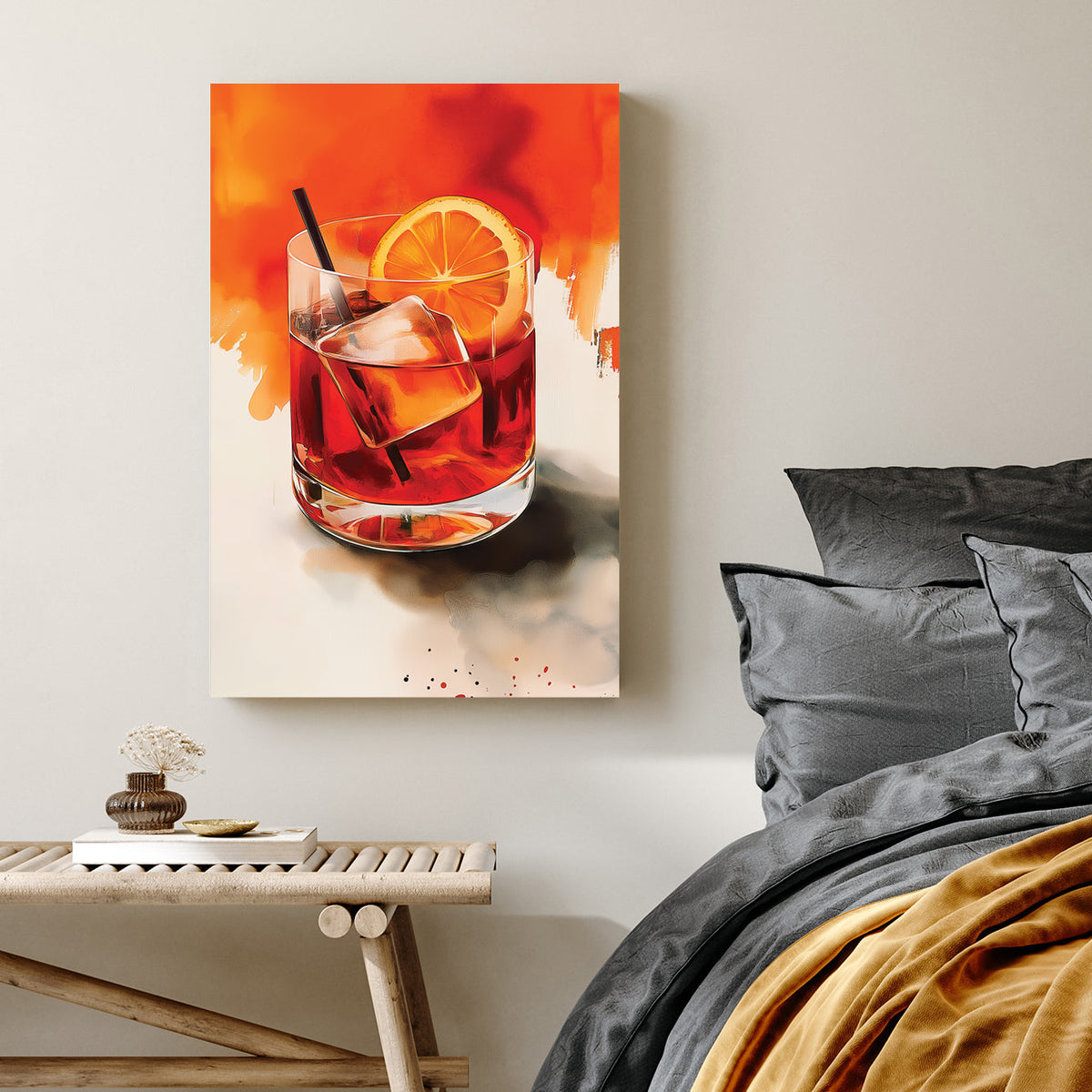 cocktail with orange slice and ice wall art
