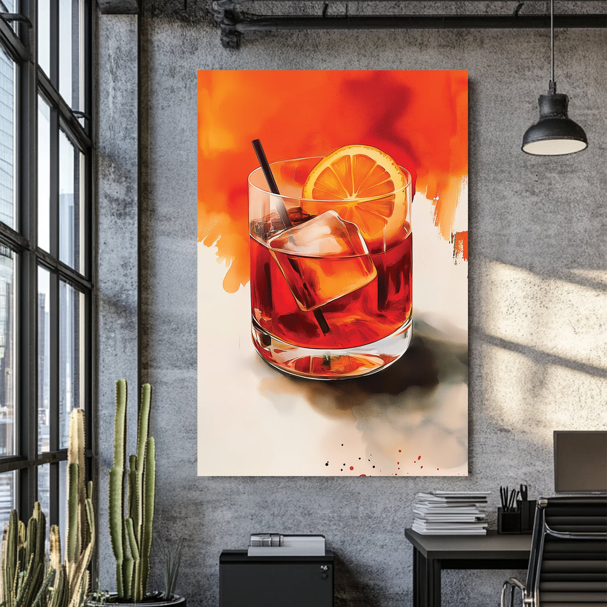 cocktail with orange slice and ice wall art