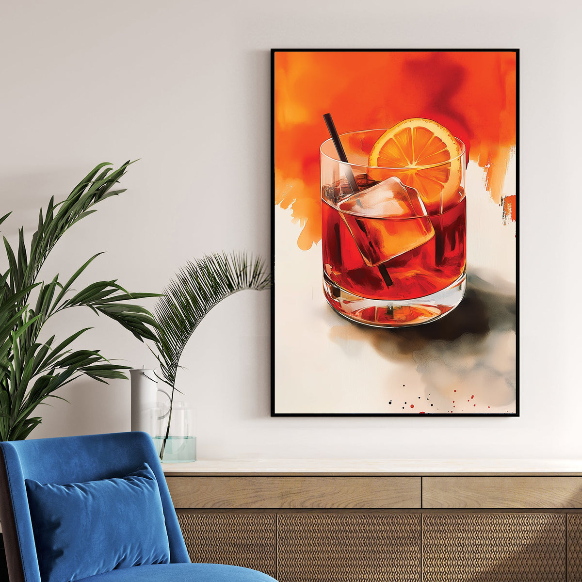 cocktail with orange slice and ice wall art