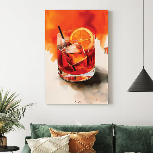 cocktail with orange slice and ice wall art