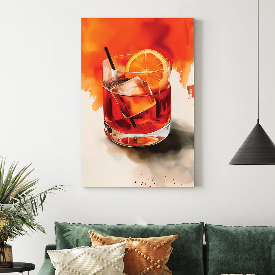 cocktail with orange slice and ice wall art