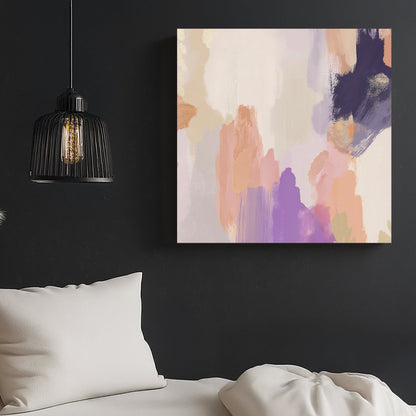 abstract pastel brushstrokes wall art in blush and lilac tones