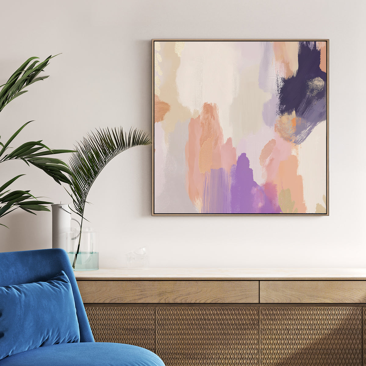 abstract pastel brushstrokes wall art in blush and lilac tones