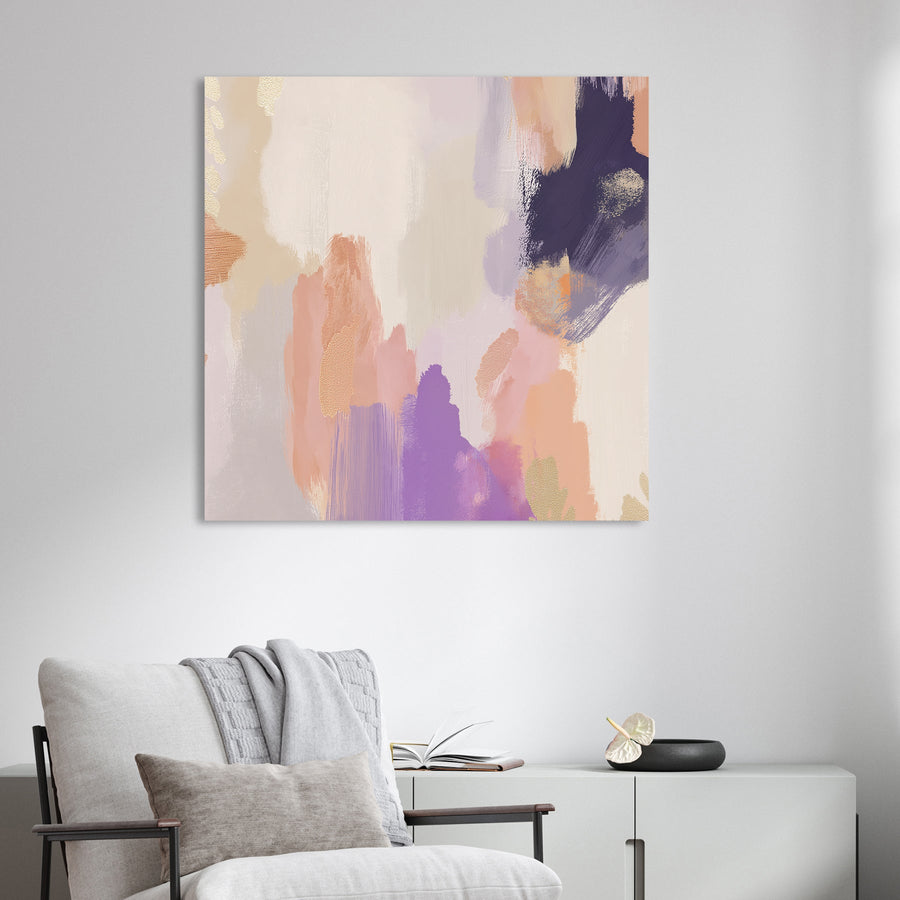 abstract pastel brushstrokes wall art in blush and lilac tones