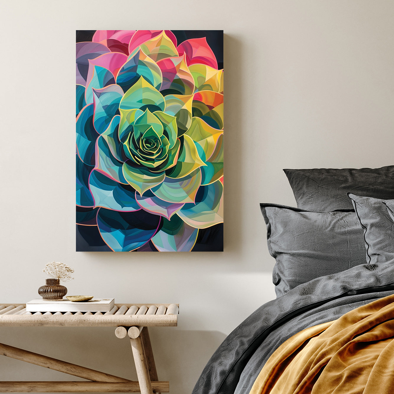 multicolour succulent flower wall art