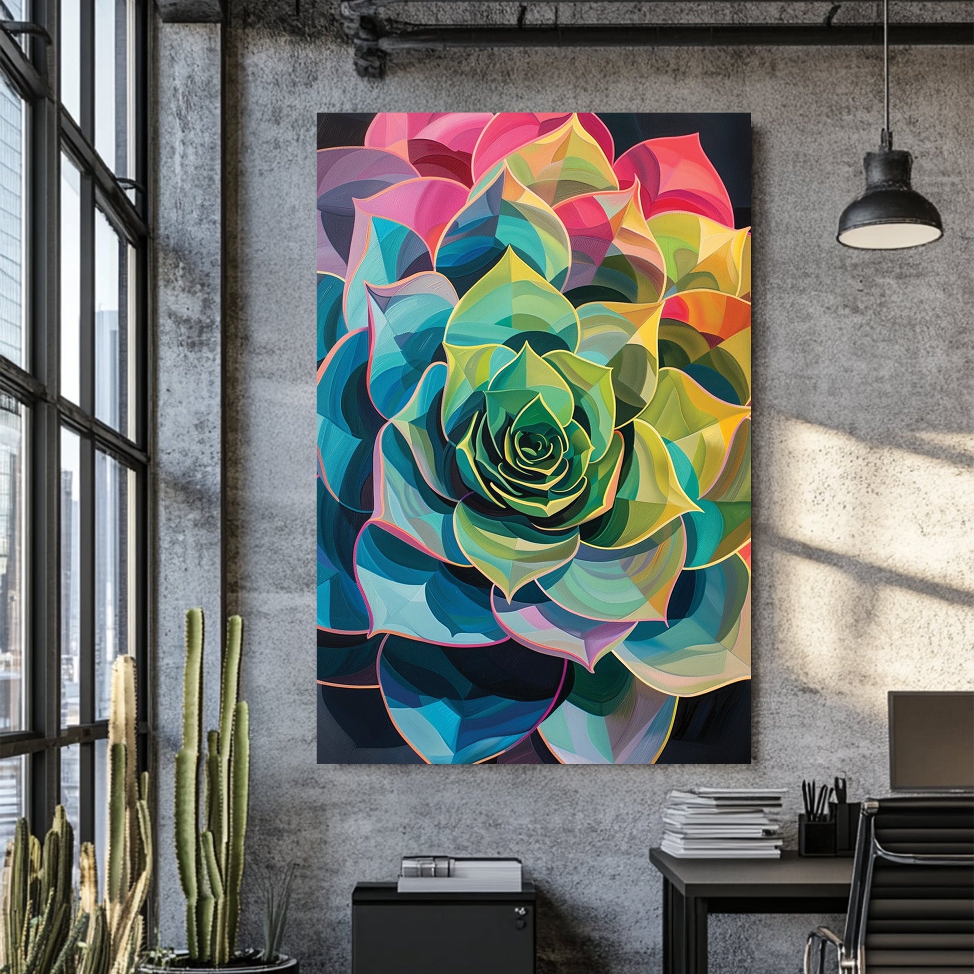 multicolour succulent flower wall art