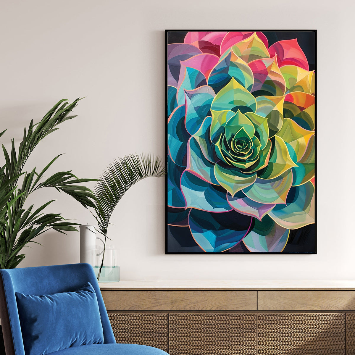 multicolour succulent flower wall art
