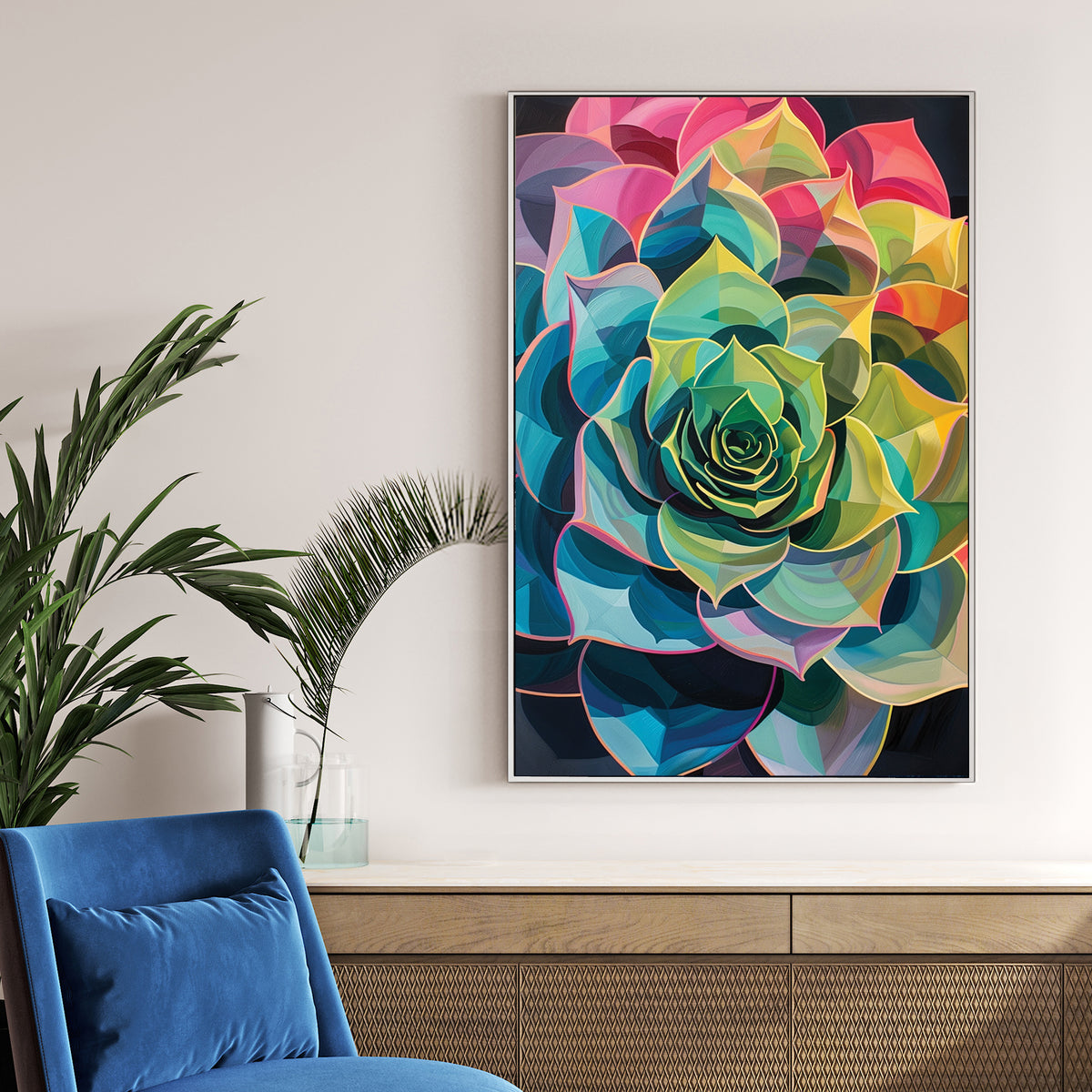 multicolour succulent flower wall art