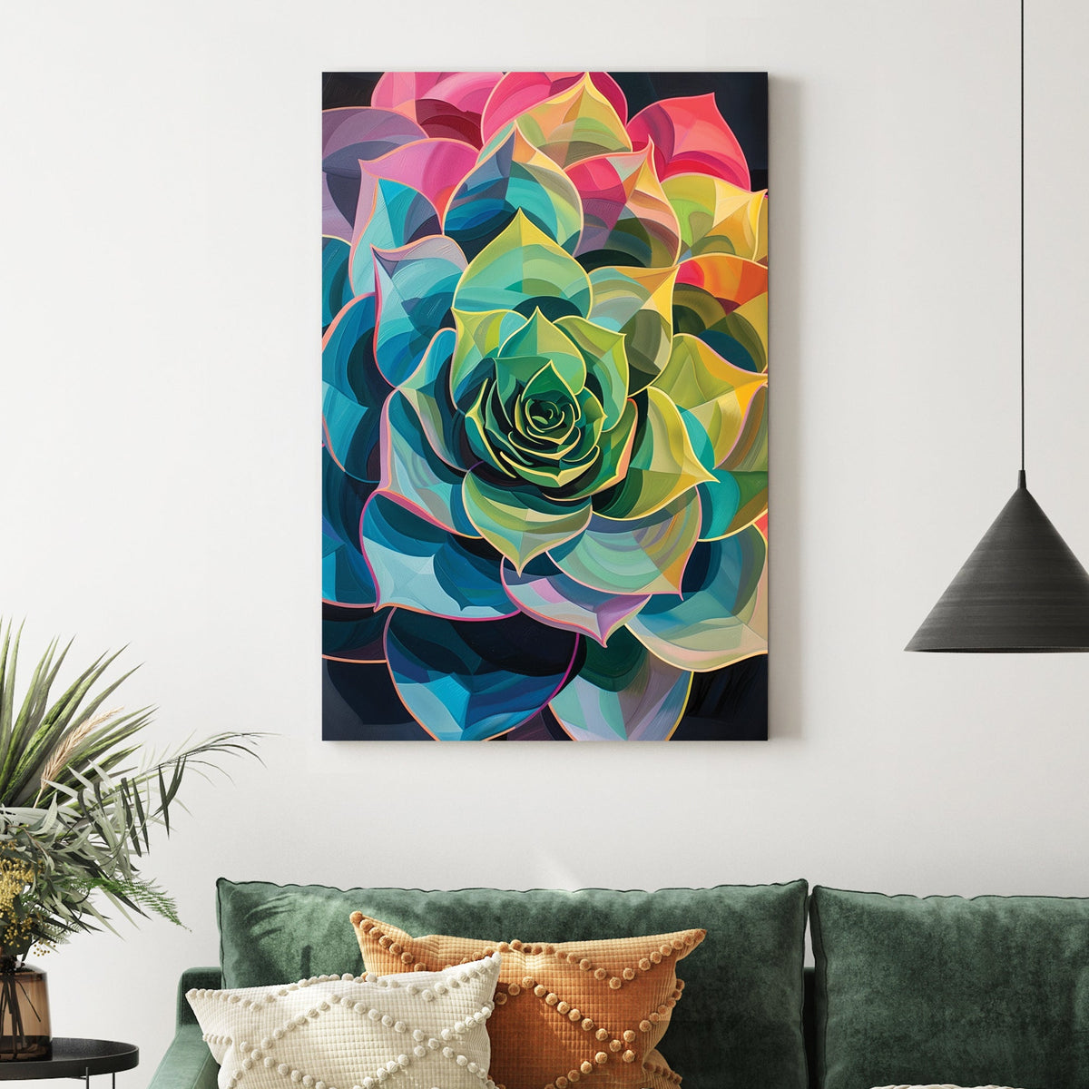 multicolour succulent flower wall art