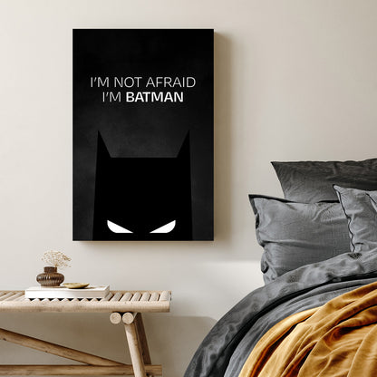 Bold Batman silhouette wall art with “I’m Not Afraid I’m Batman” quote