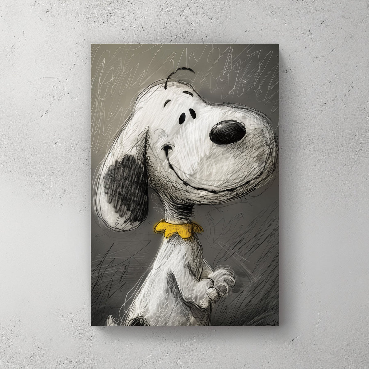 Snoopy sketch wall art with expressive smile