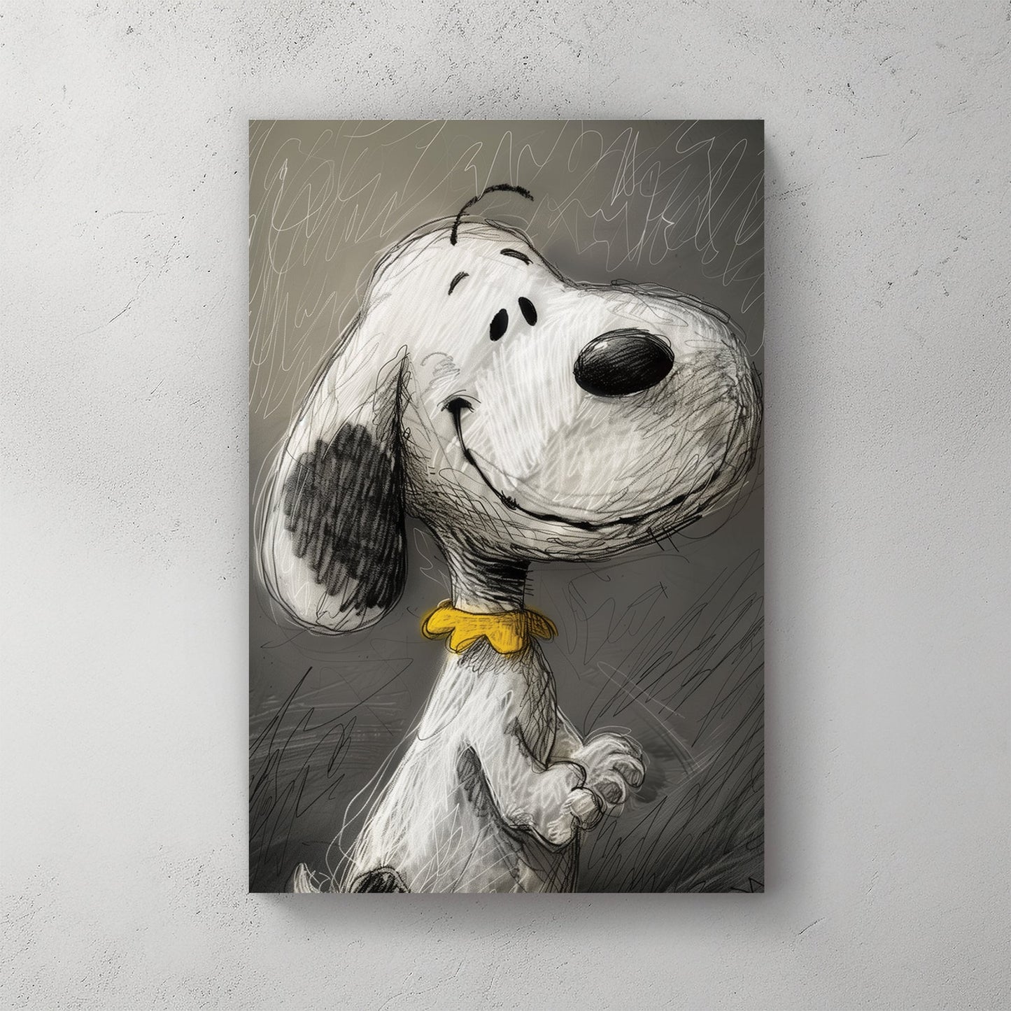 Snoopy sketch wall art with expressive smile