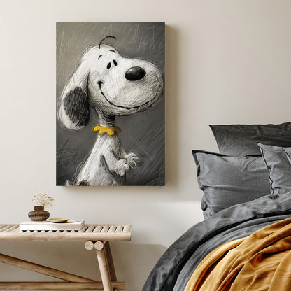 Snoopy sketch wall art with expressive smile