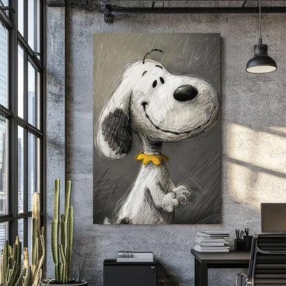 Snoopy sketch wall art with expressive smile