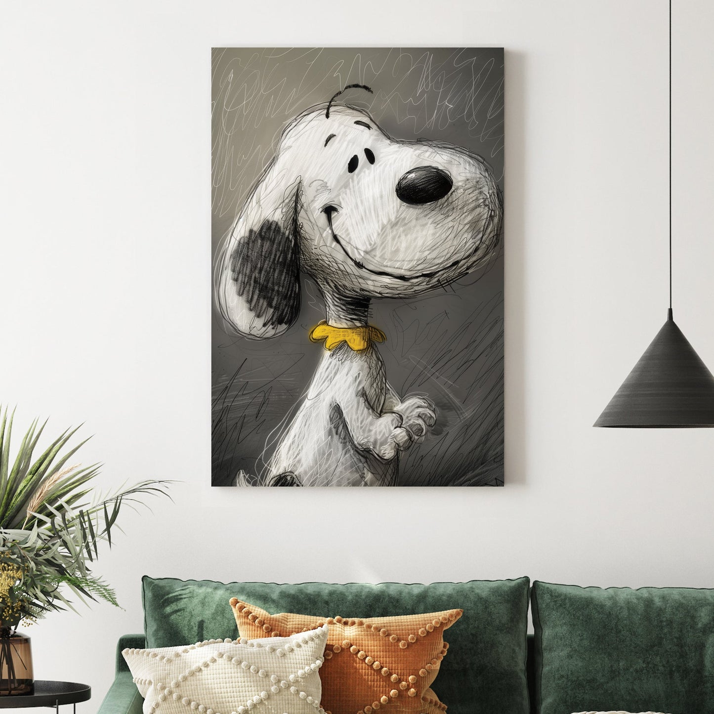 Snoopy sketch wall art with expressive smile