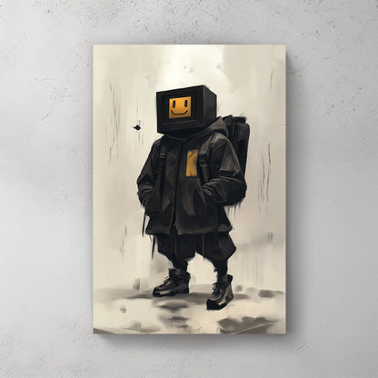 Streetwear digital character wall art with a retro screen head and smiley face