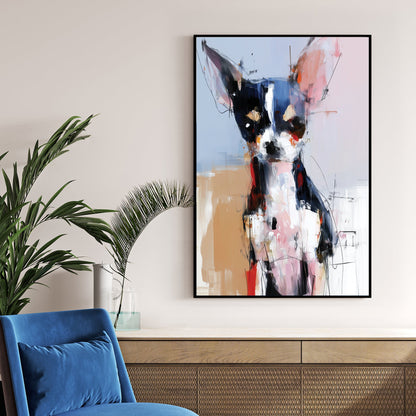 Abstract chihuahua wall art with bold brushstrokes and colourful expressionist style